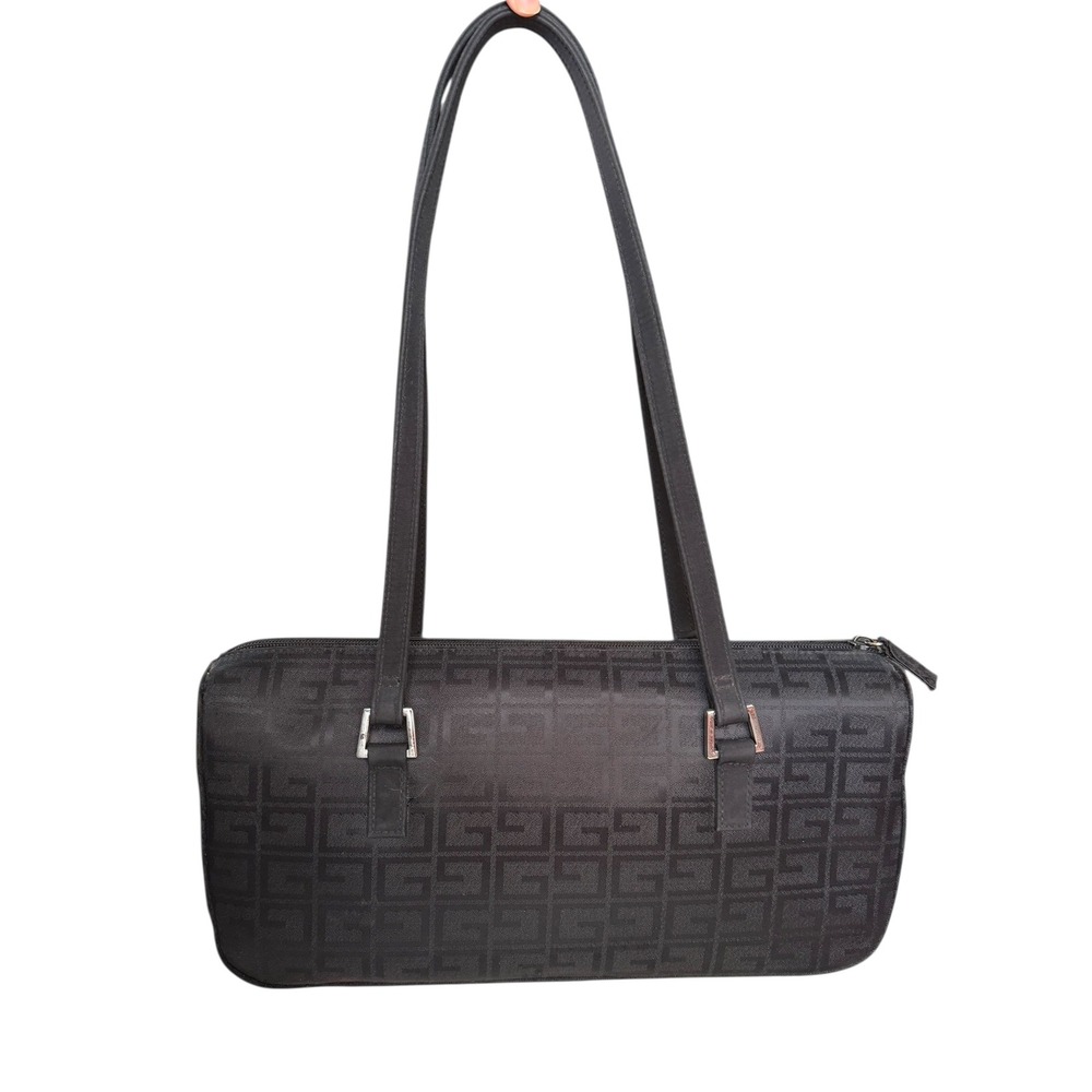 Vintage G Black Monogram Shoulder Baguette Style Purse Zipper Closure Womens Y2K
